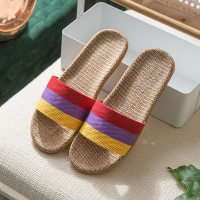Zapatillas de lino para uso doméstico, suela gruesa de verano, paja y ratán, para hombres y mujeres, para interiores, antideslizantes y desodorizantes para verano  Multicolor