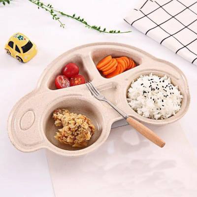 Wheat straw cartoon car children's tableware kindergarten baby food partitioned meal tray