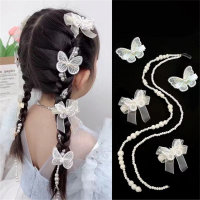 Children's 4 piece set of bow braided hair clips  White