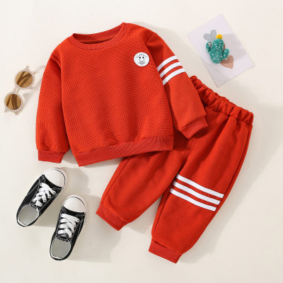 2-piece Toddler Girls Solid Color Stripe Printed Long Sleeve Top & Matching Pants