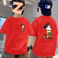Temperamento ins estampado de dibujos animados moda suelta unisex camiseta de moda de manga corta ropa para niños cuello redondo nuevo verano  rojo