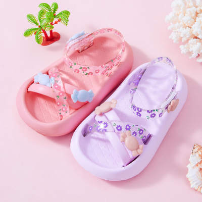 Sandalias de punta abierta con decoración de azúcar de color sólido para niña pequeña
