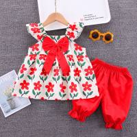 Neue Sommeranzüge für Mädchen, modische kurzärmelige Kleidung für Babys, Shorts im koreanischen Stil für Kinder, kurzärmelige zweiteilige Anzüge  rot