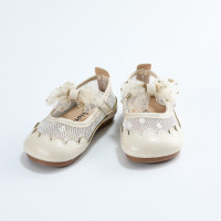 Toddler Girl Solid Color Patchwork Bowknot Decor Velcro Shoes  Beige
