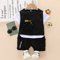 Toddler Boy Color-block Letter Print T-shirt & Flap Pocket Shorts  Black