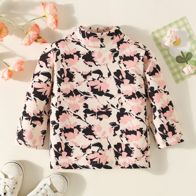 Toddler Girl Allover Printed Stand Up Collar Long Sleeve Top