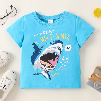 T-shirt a maniche corte con stampa lettera e squalo per bambini
