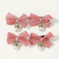 4 Pieces Children's Lovely Bowknot Hair Clip  Pink