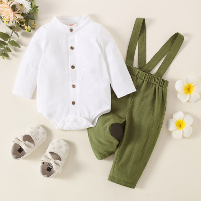 Baby Solid Color Shirt Romper & cargo pants