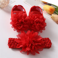Ensemble de chaussures avec bandeau pour bébé, chaussures de princesse mignonnes à fleurs  rouge
