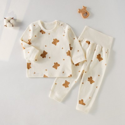 Baby Solid Color Cartoon Animal Bear Sheep Graphic T-shirt set Outfit for Autumn