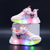 Zapatos deportivos transpirables luminosos con patrón de dibujos animados para niños.  Rosado