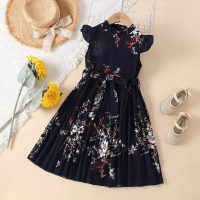 فستان بطبعة زهور للفتيات الصغيرات  أزرق