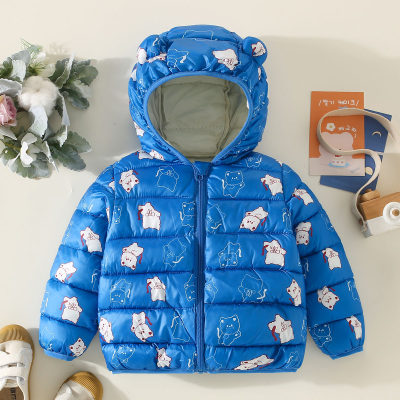 Toddler Boy Allover Cartoon Printed Hooded Zip-up Cotton-padded Coat