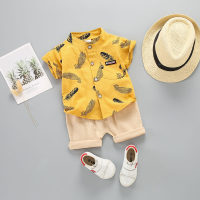 Baby Boy Feather Printed Short-sleeve Shirt & Shorts  Yellow