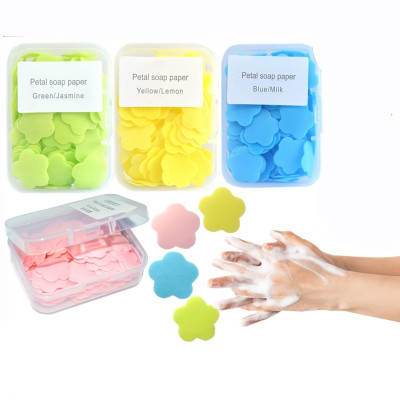 Tablettes de savon jetables pour voyage, tablettes de savon en papier portables pour étudiants et enfants à emporter avec elles, tablettes de lavage des mains en forme de pétale