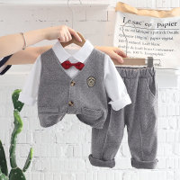 British style suit, boy's autumn tie, shirt, long-sleeved children's clothing, children's suit, vest, dress, three-piece set  Gray