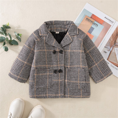 Toddler Boy Plaid Lapel Double Breasted Tweed Coat