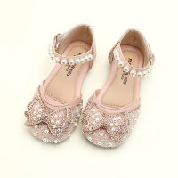 Toddler Girl Shiny Pearl Butterfly Leather Shoes  Pink