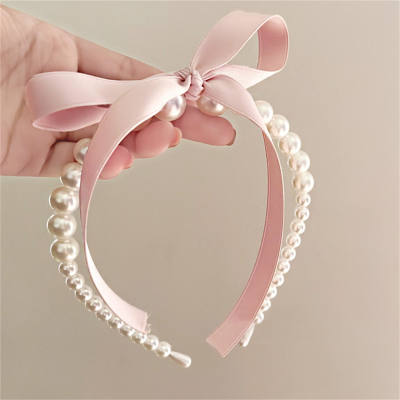 Toddler Girl Bowknot Pearls Decor Hairband