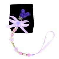 Anti-Drop-Kette mit Mickey-Kopfschleife aus Kristall und Schnullerkette, Beißring, Anti-Drop-Seil  Lila