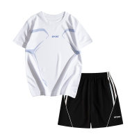 New short-sleeved shorts children's two-piece sports quick-drying clothes for middle and large children's basketball uniforms  White