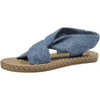 Sandales plates romaines en lin et paille pour femmes, nouveau style d'été, vêtements d'extérieur, chaussures croisées élastiques  Bleu