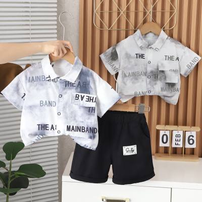 2024 Summer New Boys English Lapel Shirt Short Sleeve Suit Boys Casual Shorts Two-piece Suit