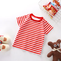 Camiseta de manga curta infantil de verão, algodão puro, meninos e meninas, camisa de fundo de bebê único  Vermelho