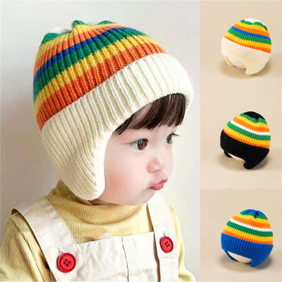 Cappello da bambino in lana lavorata a blocchi di colore in puro cotone