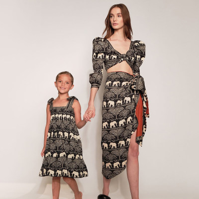 Causal Animal Pattern Print Dress for Mom and Me