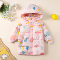 Toddler Girl Cloud and Star Print Style Zippered Long Cotton-padded Jacket  Pink