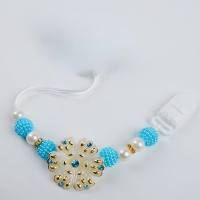 Cadena de chupete de girasoles de diamantes con cinta de dientes de cadena anticaída dorada brillante  Azul