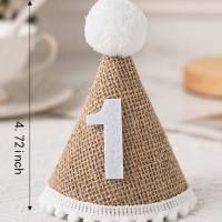 ins linen birthday hat one year old baby birthday headdress layout decoration dress up party supplies photo props  Multicolor