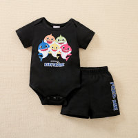 Baby Boys Cute Print  Short Sleeve Cotton Jumpsuit & Shorts  أسود