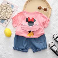 2023 summer Korean version children's clothing wings mouse girls 0-5 years old two-piece summer clothing children's suit dropshipping  Pink
