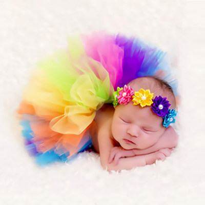 Baby Photography Gradient Mesh Dress With Headband