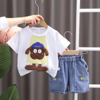 Small and medium-sized children's loose short-sleeved summer clothes children's cartoon cute round neck casual T-shirt boys' children's clothing two-piece set 2024  White