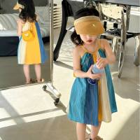 Falda para niñas vestido con tirantes en bloque de color falda de princesa 24 ropa de verano nueva ropa de comercio exterior para niños envío directo de 3 a 8 años  Azul