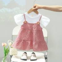 Girls summer dress fashionable summer princess dress 3-year-old baby girl short-sleeved dress baby clothes  Red