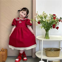 Vestido para niñas, novedad de verano, vestido de princesa hinchado, vestido largo de estilo corte francés para bebé, vestido para niños  rojo