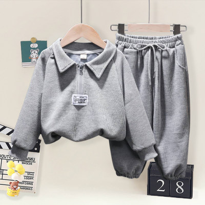 2-piece Toddler Girl Solid Color Lapel Zipper Decor Long Sleeve Top & Drawstring Elasticized Pants