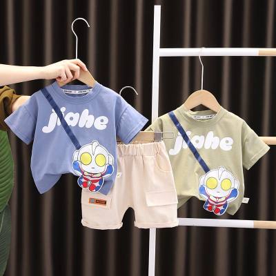 2023 summer Korean cotton children's clothing for boys and girls short-sleeved cartoon villain two-piece summer clothing children's suit dropshipping