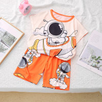 Pijamas bonitos de dibujos animados para niños, ropa de casa de manga corta fina de verano, traje de verano para exteriores  naranja