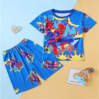 Fashion cartoon children's pajamas boys summer thin short-sleeved shorts summer kids air-conditioned home clothes  Multicolor