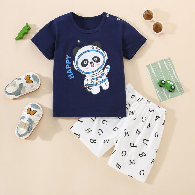 2-piece Toddler Boy Pure Cotton Letter and Panda Printed Short Sleeve T-shirt & Allover Printing Shorts