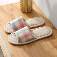 Zapatillas de lino para mujer temporadas de primavera y otoño interior hogar algodón y lino hogar antideslizante verano  Multicolor
