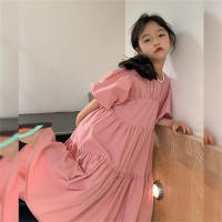 Girls Puff Sleeve Dress Children's Princess Skirt Western Style Cute Sweet Tutu Skirt  Pink