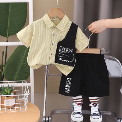 2024 new children's stitching lapel shirt suit girls summer clothes boys Korean version printing boys and girls baby
