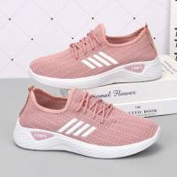 Mesh hollow sports shoes women's shoes summer new mesh shoes single shoes casual running lightweight breathable flying woven shoes  Pink